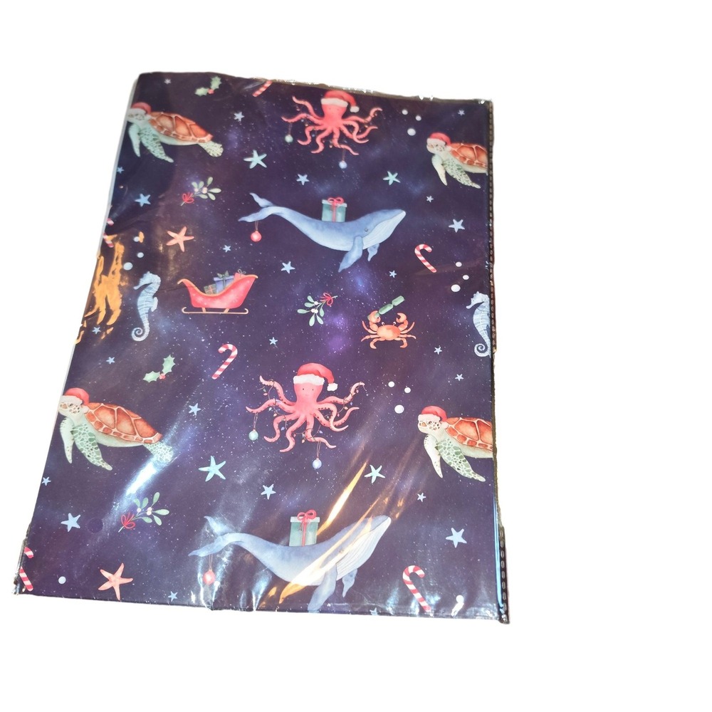 Christmas Gift Wrapping Paper Nautical Ocean Sea Life Santa Theme